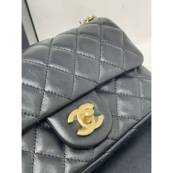 CHANEL 22S Black Mini Rectangle Pearl Crush Braid Gold Ball Flap Bag Unused - Picture 5 of 16